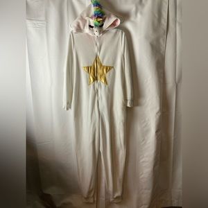 Xhilaration Womens M/L white fleece unicorn hooded one piece pajama romper